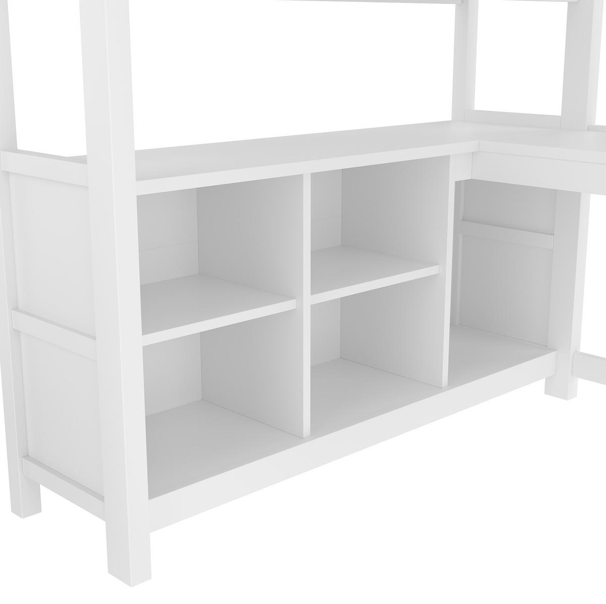 HOCHBETT 140/200 cm in Weiß mit Schreibtisch und Kleiderschrank - Weiß, Holz (140/200cm) - Flora Grace
