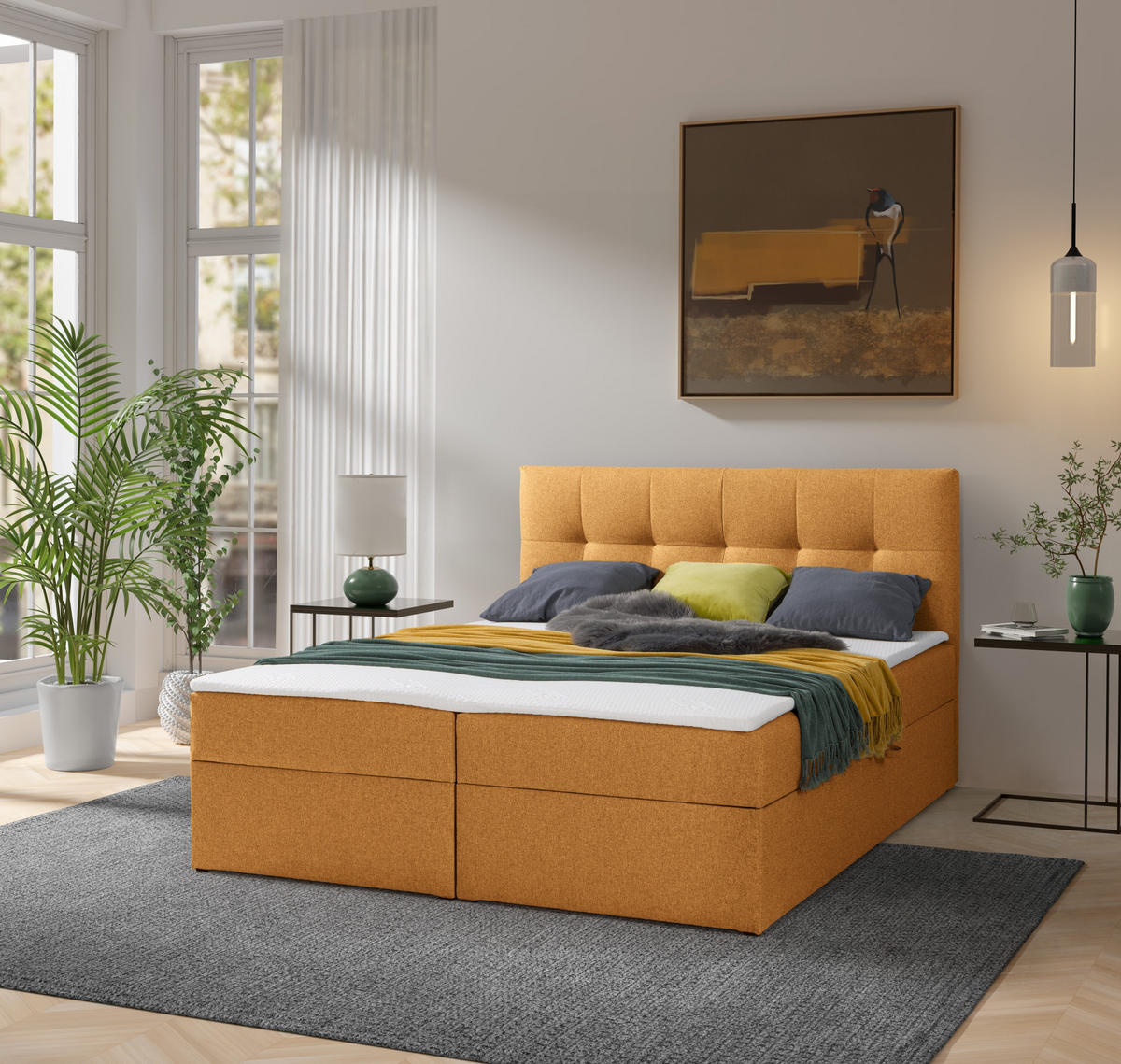 BOXBETT Toronto 180x200 Bonell-Matratze H3 und Topper - Silberfarben/Orange, Holz/Holzwerkstoff (180/200cm) - Ravio