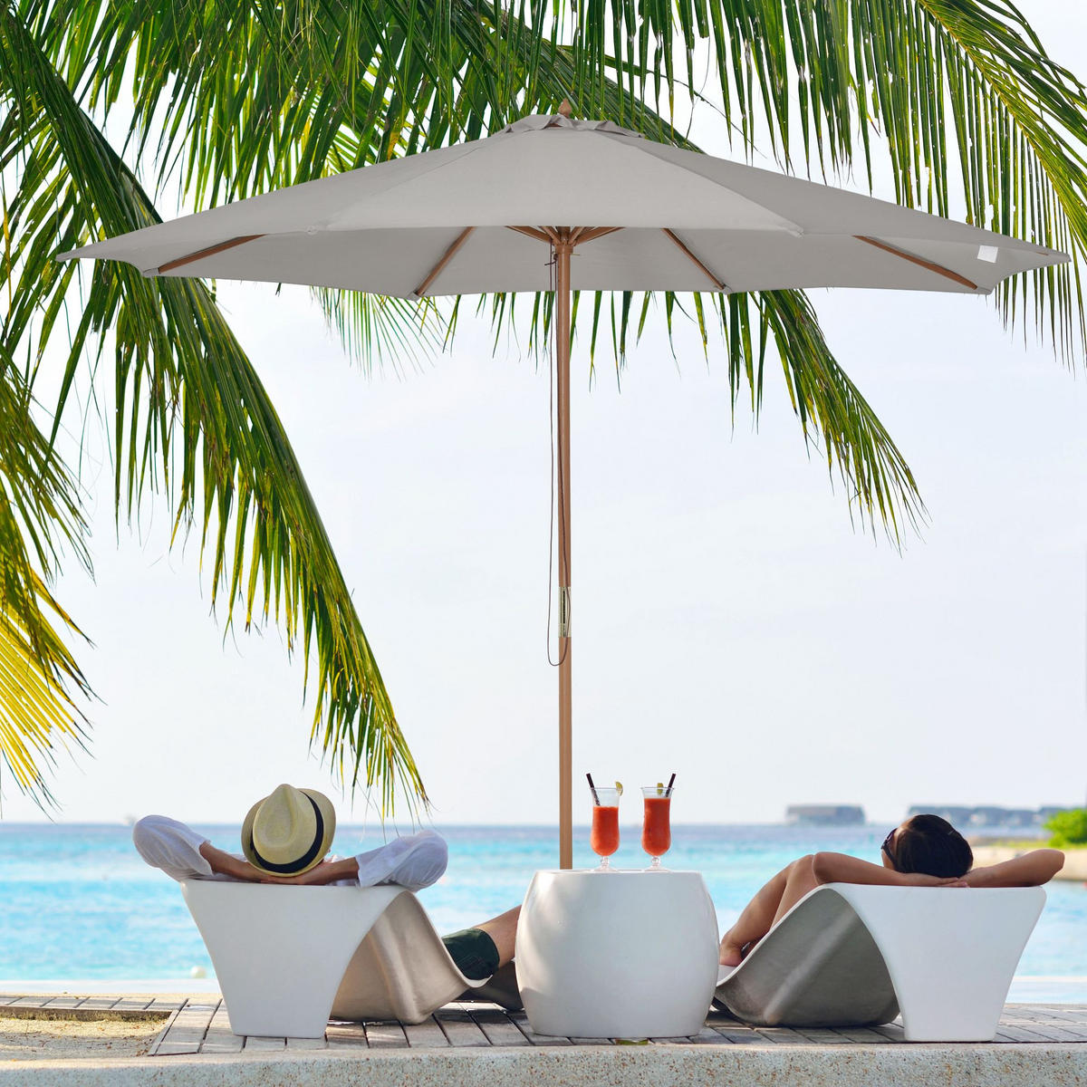 SONNENSCHIRM, Bambus, Polyester, Grau - Grau, Naturmaterialen/Holz (300/300cm) - Outsunny