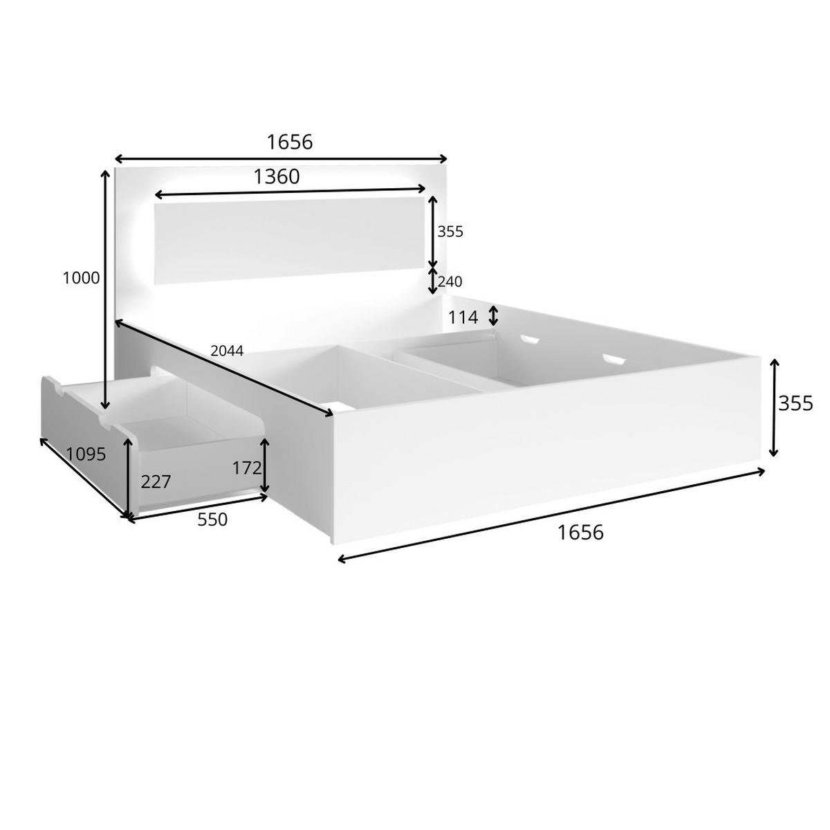 BETT TORVAN – 160×200 cm - mit lattenrost und Schubladen Wellington Eiche - Eichefarben, Holzwerkstoff (160/200cm) - Milaros Markt