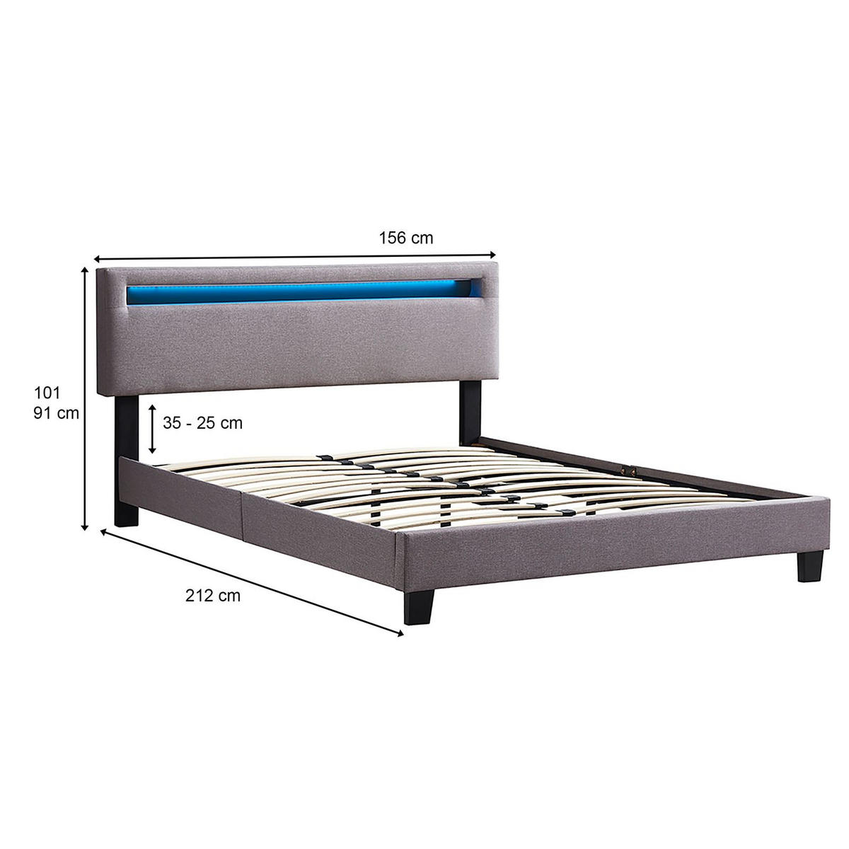 POLSTERBETT MIT LED LEXINGTON 140X200 CM - Grau, Textil (140/200cm) - CARO-Möbel