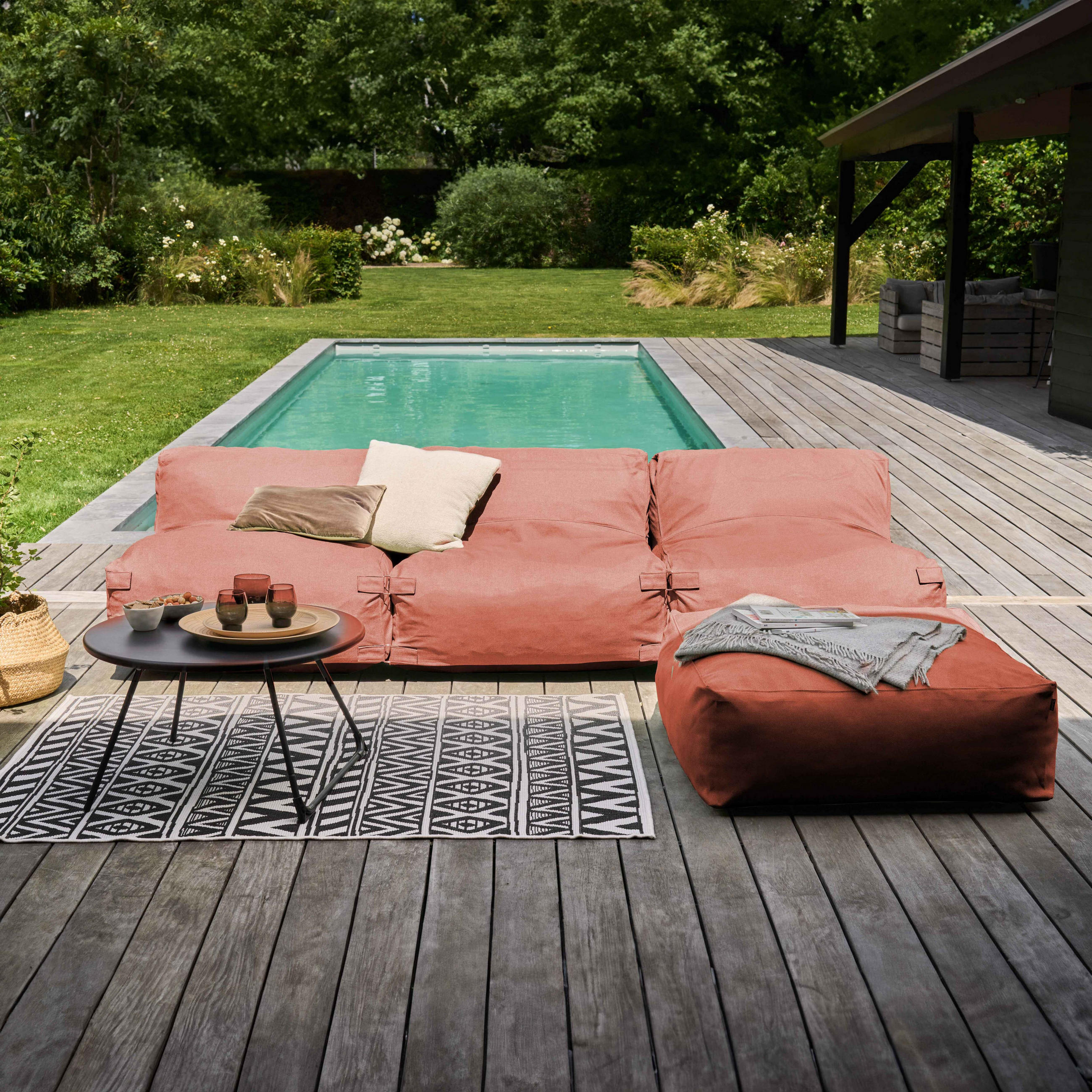 GARTENSOFA mit 4 Sitzplätzen, Terrakotta - Braun, Textil (85/65/340cm) - Oviala