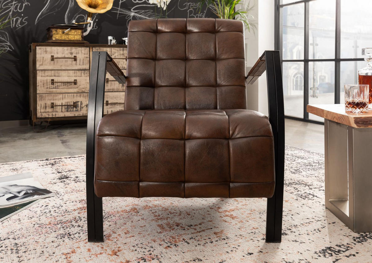 SESSEL Echtleder 64x76x83 braun IRON LABEL #14 - Braun, Leder (64/83/76cm) - Massivmoebel24
