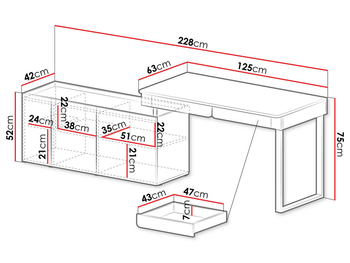 SCHREIBTISCH Luca LC10 - Schwarz/Grün, Holzwerkstoff (63/228/75cm) - MIRJAN24