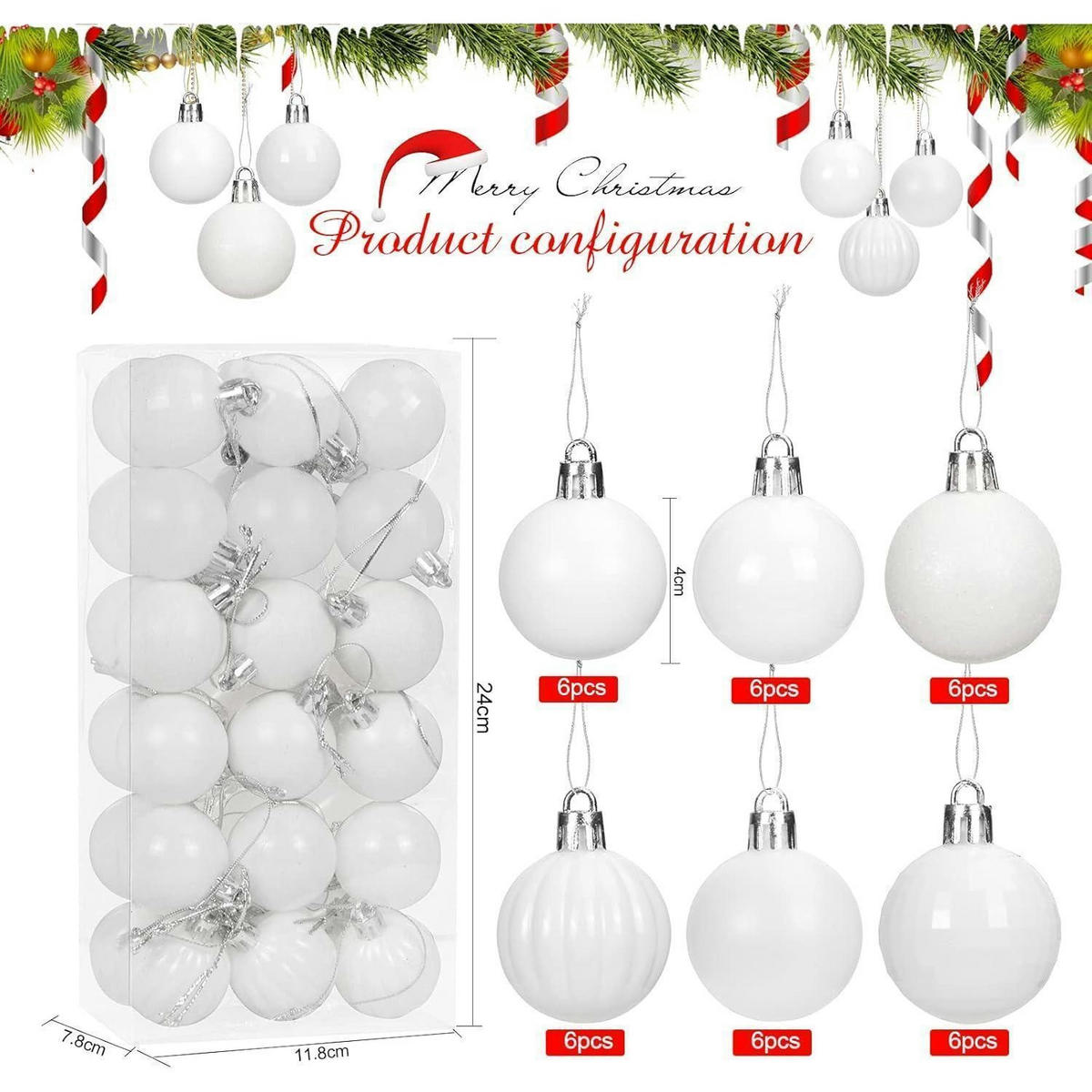 WEIHNACHTSKUGELN 36 Stück 4 cm Set Kunststoff Weiß - Weiß, Kunststoff (4/4/4cm)