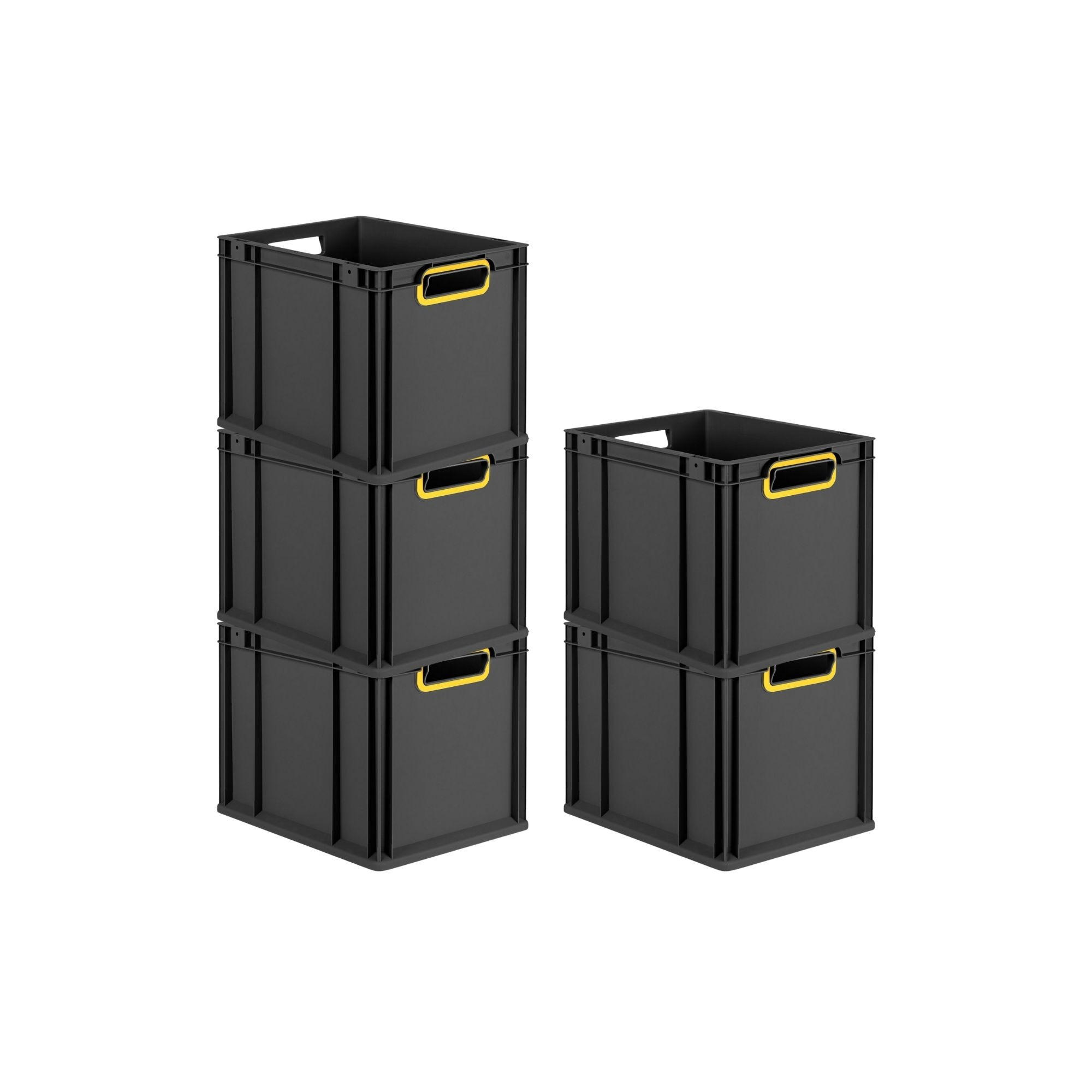 EUROBOX 5x NextGen Color 32x30x40 cm 30 Liter Griffe gelb offen, Schwarz - Gelb/Schwarz, Kunststoff (30/32/40cm) - PROREGAL