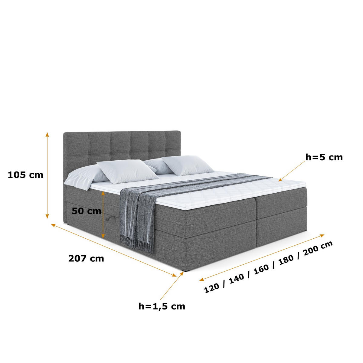 BOXBETT mit Matratze H4 und Lattenrost - MARCE - 180x200 - H4 - Grau - Grau, Holzwerkstoff (180/200cm) - ALTDECOR