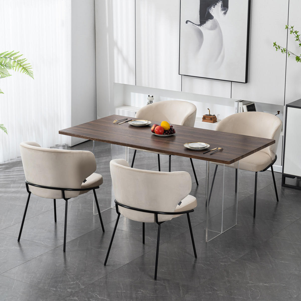 ESSZIMMERSTUHL AMARA - Menge: 2, Farbe: Samt Beige - Beige, Kunststoff (79/59/55cm) - Home Deluxe