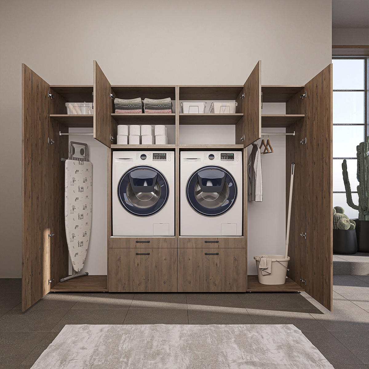 WASCHMASCHINENSCHRANK Serie 2 254cm Breit, 205cm Hoch - Eichefarben, Holzwerkstoff (254/205/67cm)