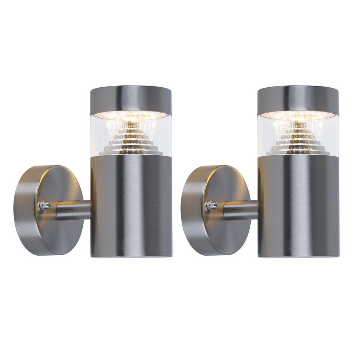 LED AUSSEN-WANDLEUCHTE Edelstahl Silber 2er Set - Silberfarben, Metall (14/15.5/7.6cm)