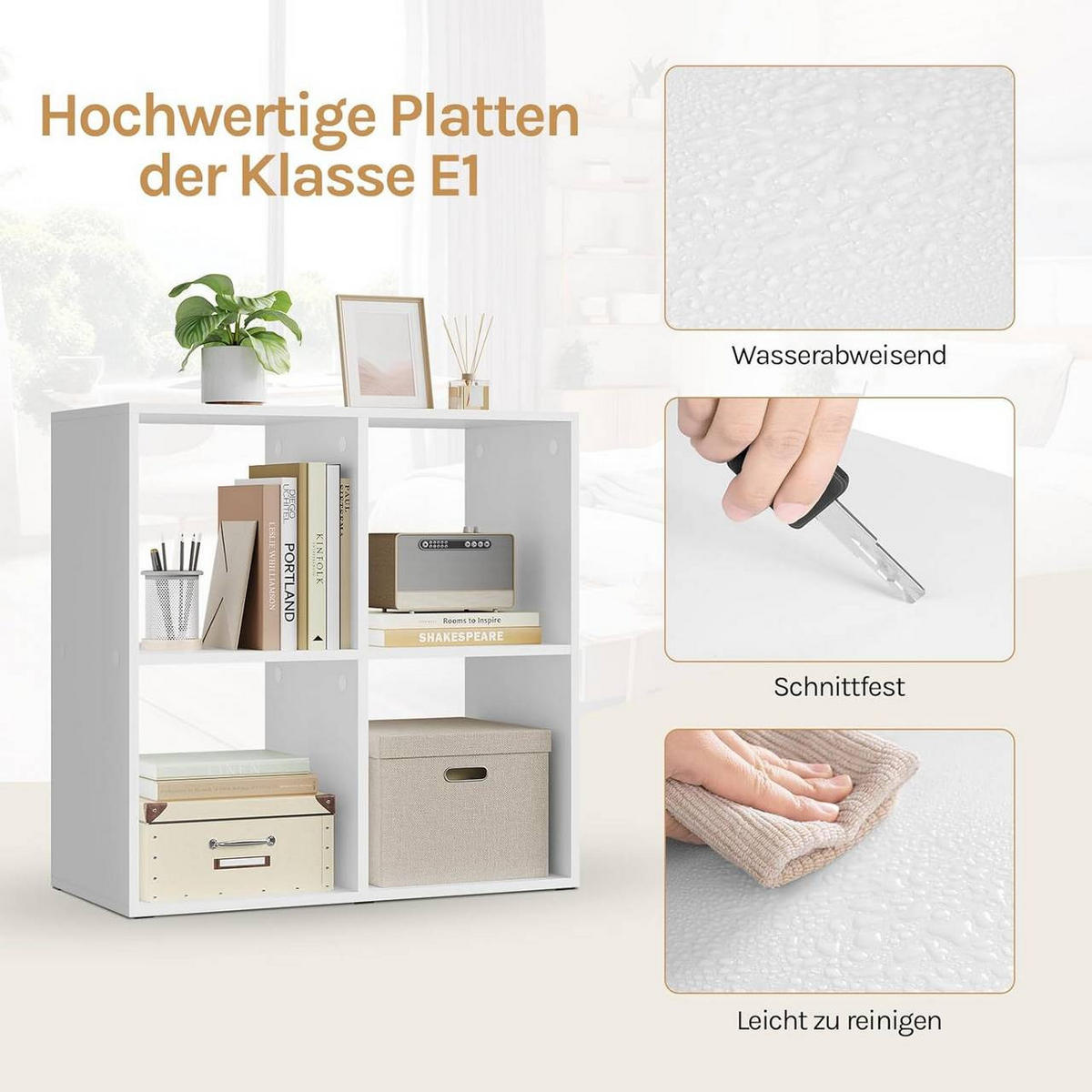 REGALE Bücherregal mit 4 offenen Fächern, 60x60x29 cm, Weiß - Weiß, Holzwerkstoff/Kunststoff (60/60/29cm) - Woltu