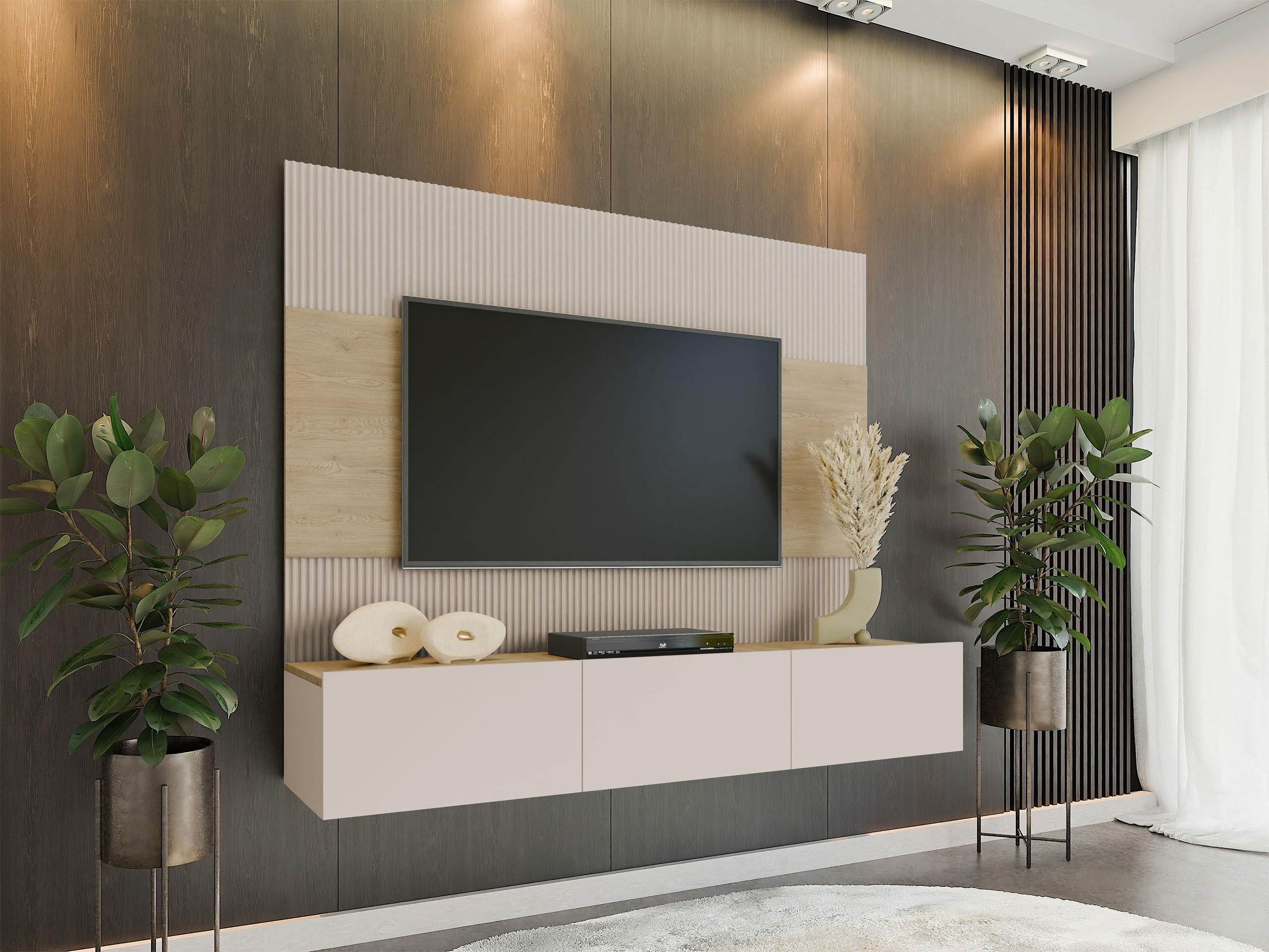 WOHNWAND Deromi III - Beige, Holzwerkstoff (180/150/38cm) - MIRJAN24