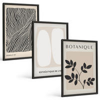 BILDER SET 3er Set - 40x60 cm Schwarzer Rahmen - Pflanzenmuster und Linien - Schwarz, Kunststoff (40/60cm) - TULUP