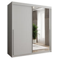 SCHIEBETÜRENSCHRANK mit Spiegel 180 cm Breite, weiß mit silbernem Griff - Silberfarben/Weiß, Holzwerkstoff (250/200/62cm) - Home Collective