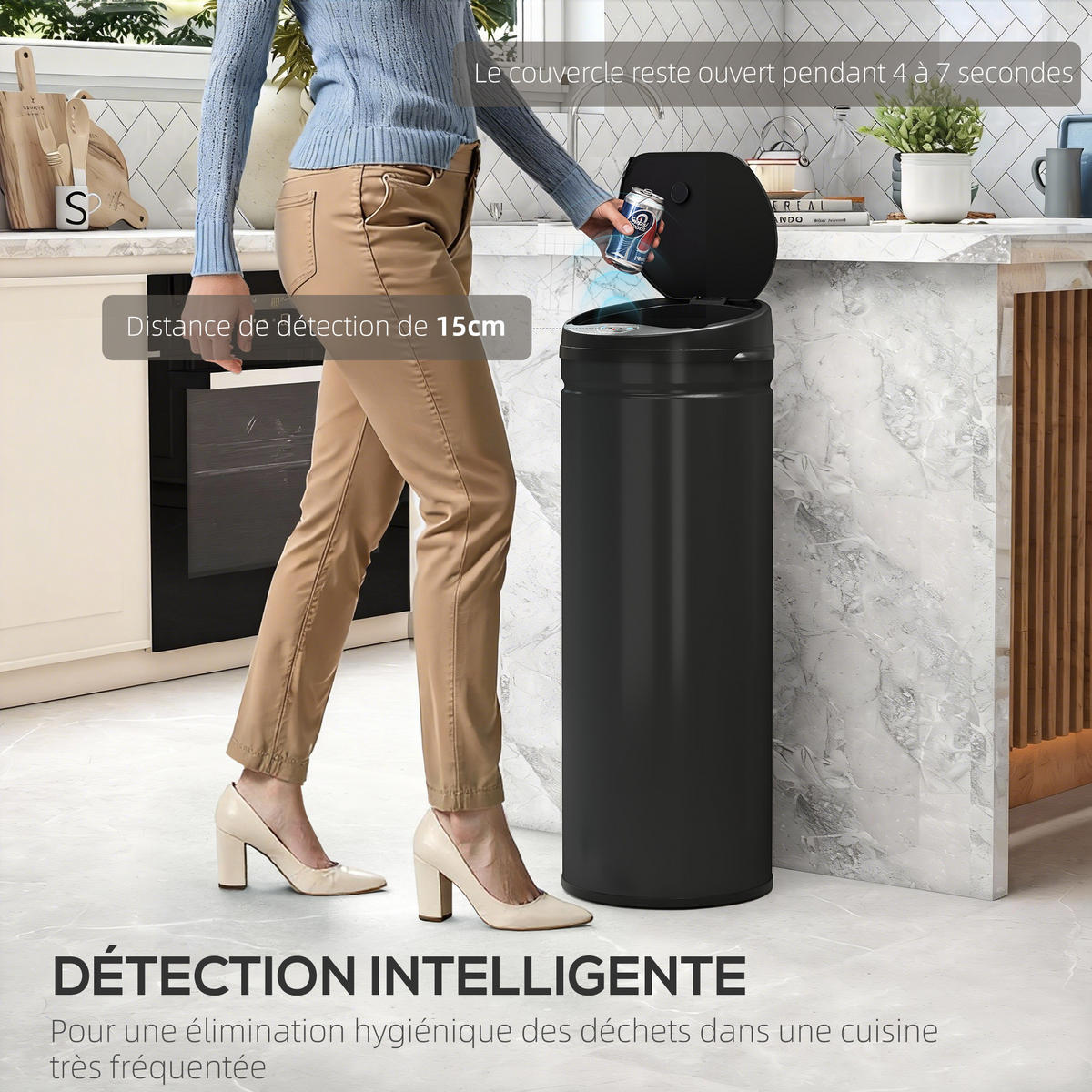 KÜCHENABFALLEIMER Schwarz Sensor Soft-Close Edelstahl 50L - Schwarz, Metall (30.5/85/30.5cm) - PANGIVO