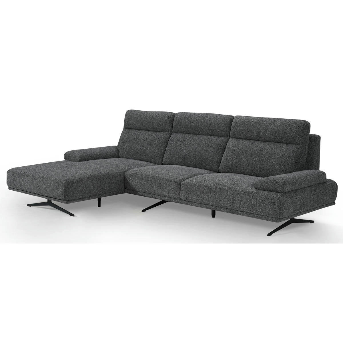 ECKSOFA Webstoff Grau - Schwarz/Grau, Textil/Metall (304/176cm) - Furnhouse