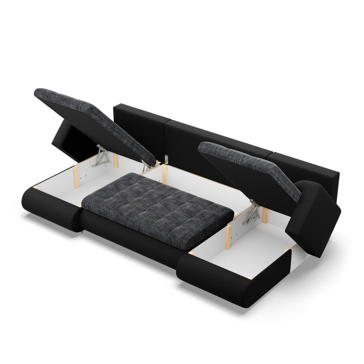 U-SOFA MIT SCHLAFFUNKTION FORESTA, Schwarz + Schwarz - Schwarz, Textil (302/89/159cm)