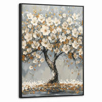 LEINWAND Bilder mit Rahmen - Baum - Blumen - Weiß - Natur - Kunst - 70x100 - Weiß, Textil (70/100cm) - MuchoWow