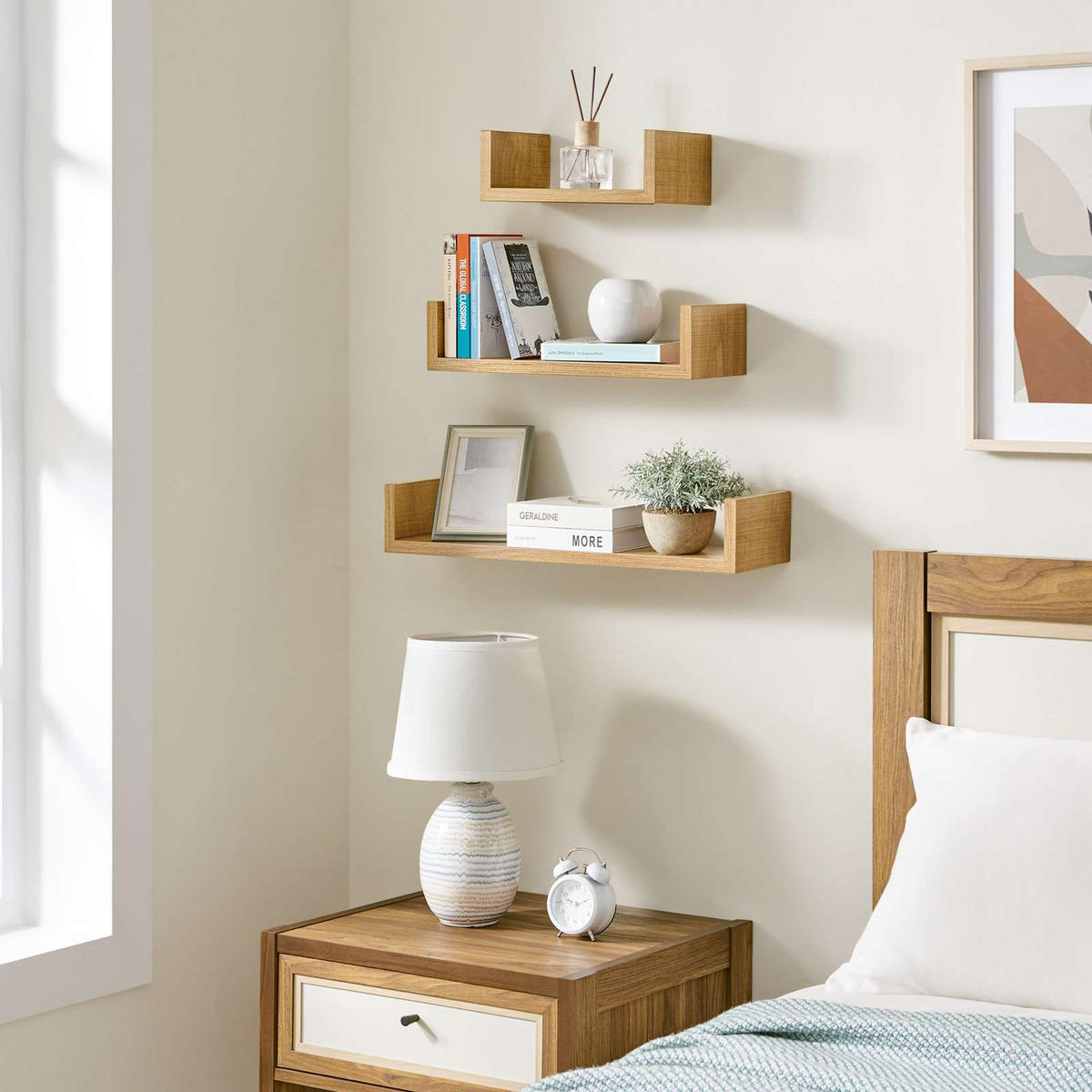 WANDREGAL Holzoptik Honigbraun 3er-Set U-Form 30/45/60x15x10 cm - Honig, Holzwerkstoff (15/10/60cm) - Begryf