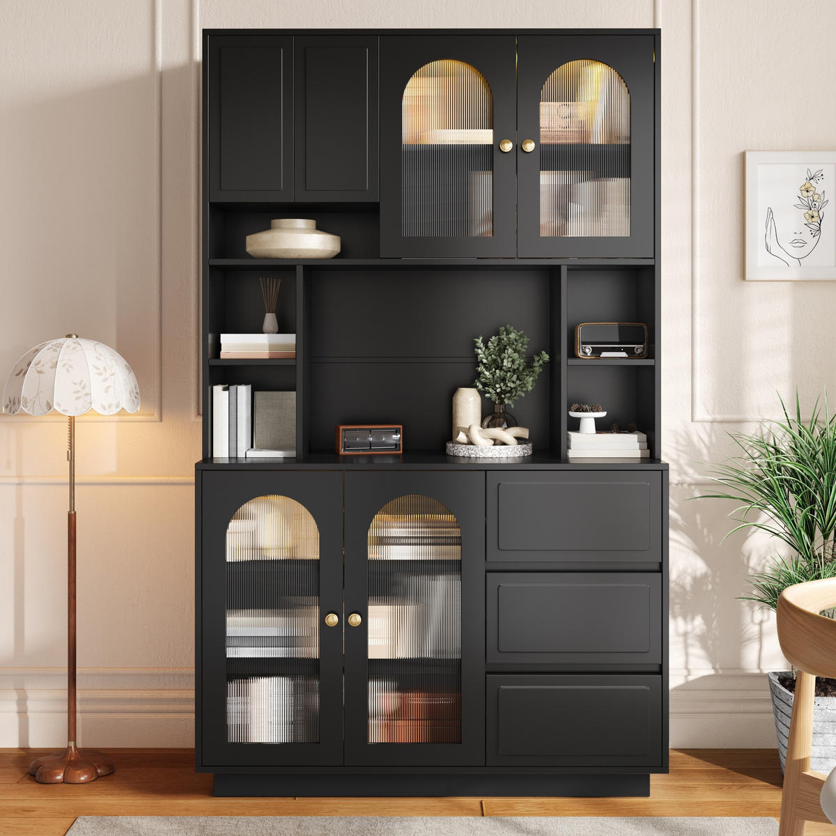 BUFFET DE-37600 106/30/175 cm mit LED-Beleuchtung Schwarz - Schwarz, Holzwerkstoff (106/175/30cm) - ComfortXL