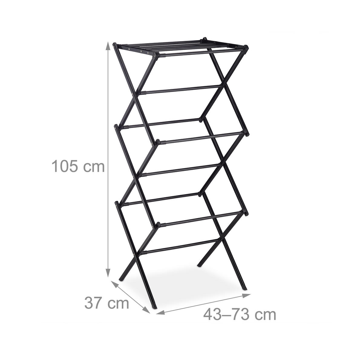 STOJAN na prádlo - čierna, kov/plast (73/105/37cm) - Relaxdays