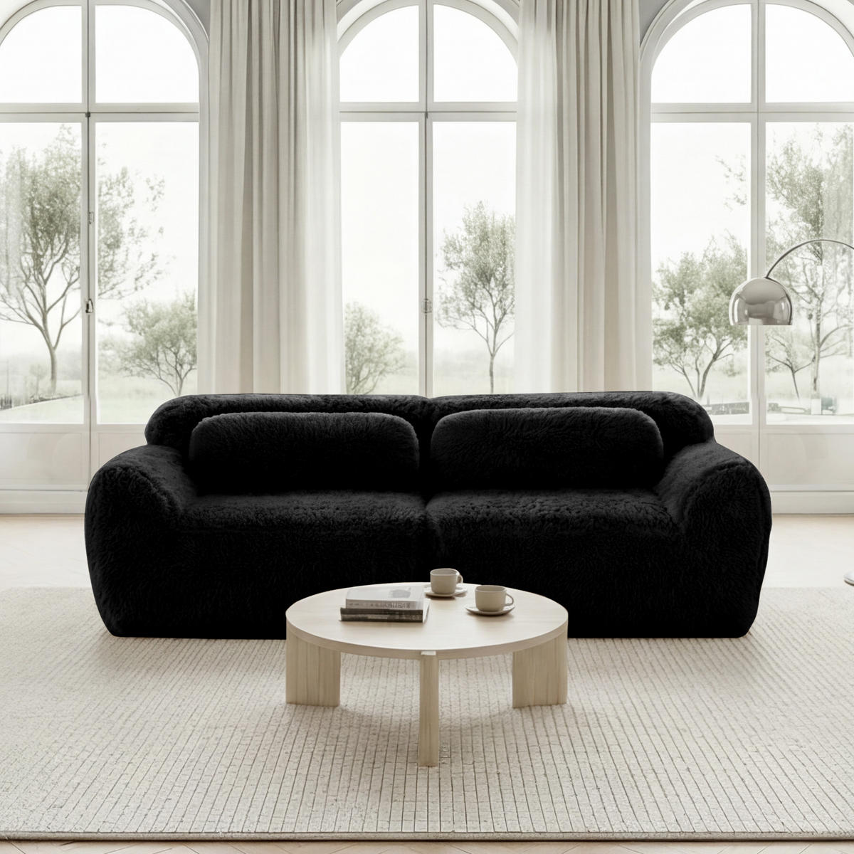2-SITZER Sofa aus Plüsch mit modularem Design, schwarz - Schwarz, Textil (104/73/204cm)