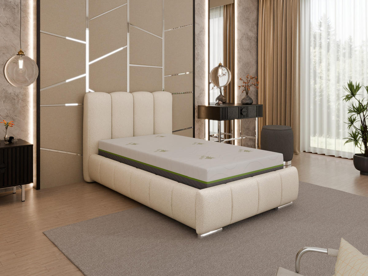 POLSTERBETT Zaira 100x200cm – Elegantes Polsterbett für modernen Wohnstil , ZONIERTE TASCHENFEDERN KOKOS (21cm), beige - Beige, Holz (100/200cm) - Homesy