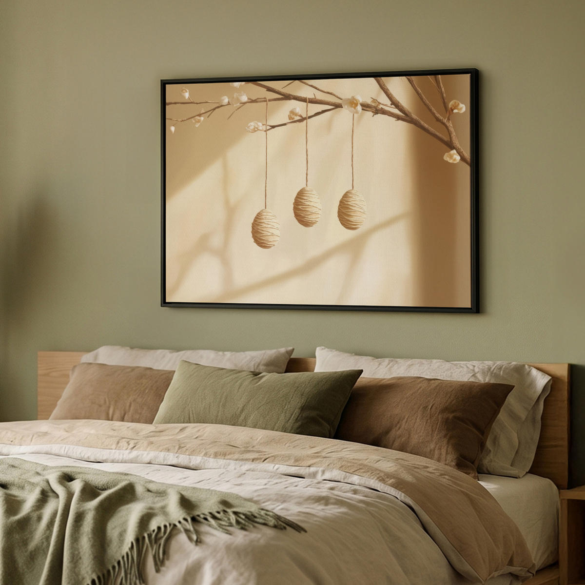 LEINWAND Bilder mit Rahmen - Beige - Osterkuchen - Eier - 100x70 - Beige, Textil (100/70cm) - MuchoWow