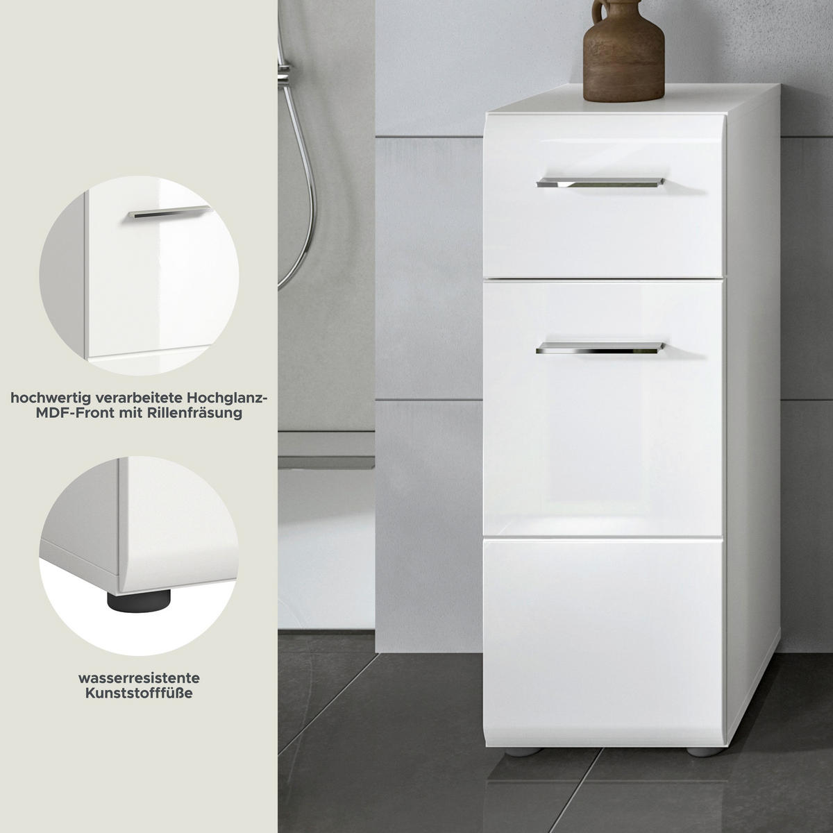 STANDSCHRANK Ice Bad in weiß Nachbildung und weiß hochglanz B/H/T: 30x80x30 cm - Weiß, Holz (30/80/30cm)