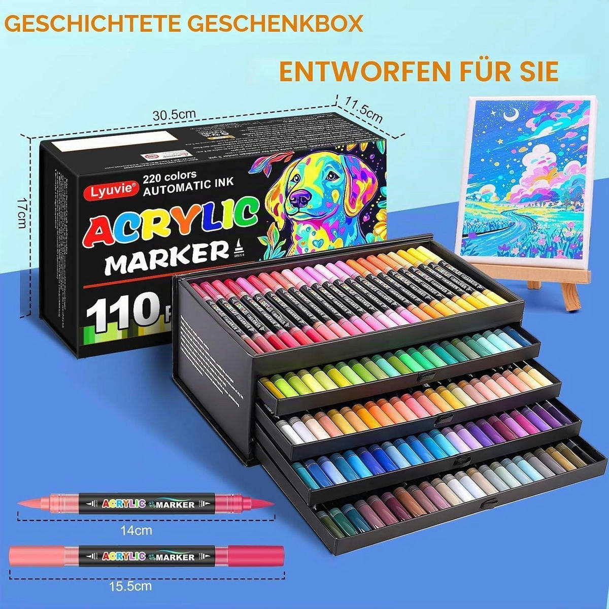ACRYLSTIFTE Set 110 Stück Pinselspitze Wasserfest - Multicolor, Kunststoff (170/115/305cm)