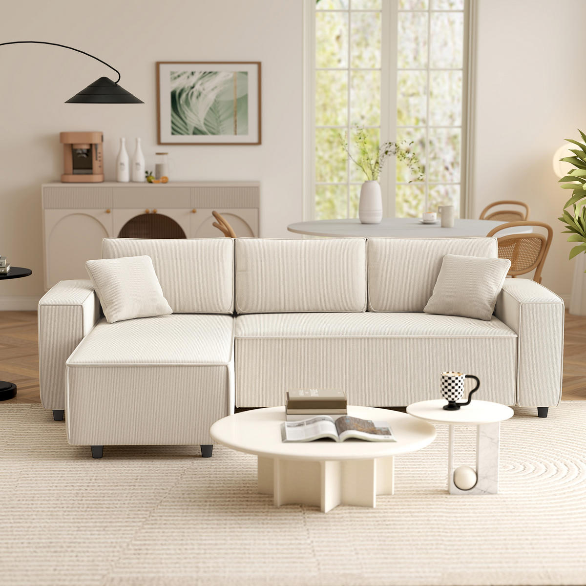 ECKSOFA 3-Sitzer Sofa in L-Form Eckcouch 241x153x83 cm Cremeweiß - Weiß, Kunststoff (241/153cm) - HOMCOM