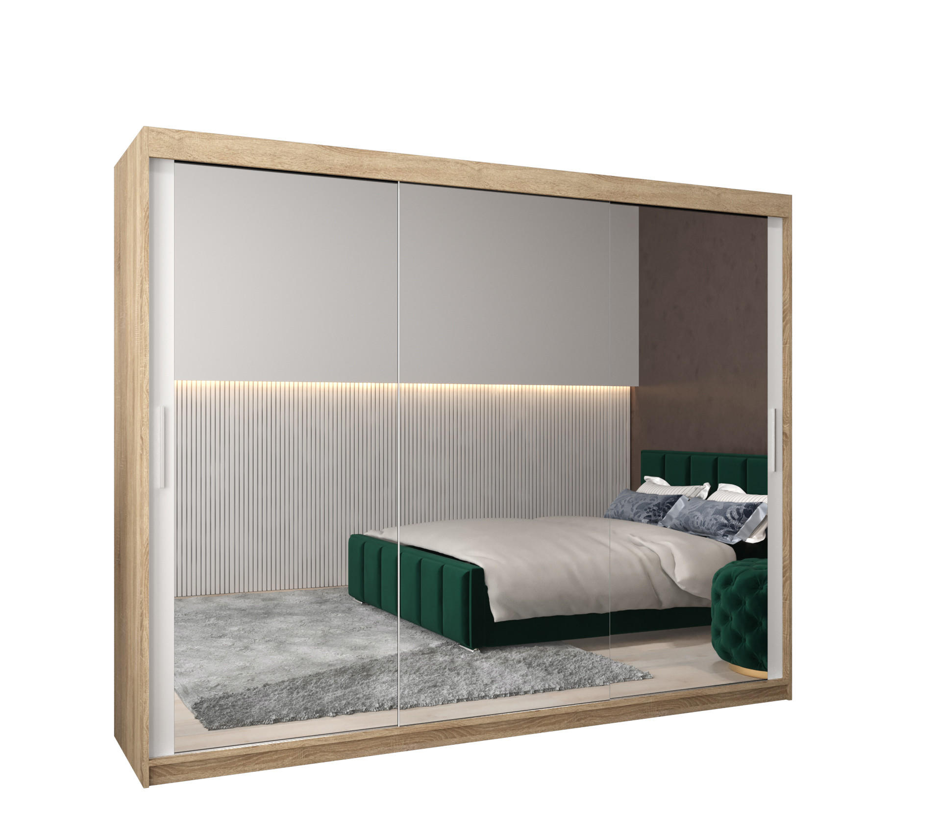 SCHWEBETÜRENSCHRANK 200/250/62 2-türig - Silberfarben/Weiß, Holz/Kunststoff (250/200/62cm) - Abiks Möbel