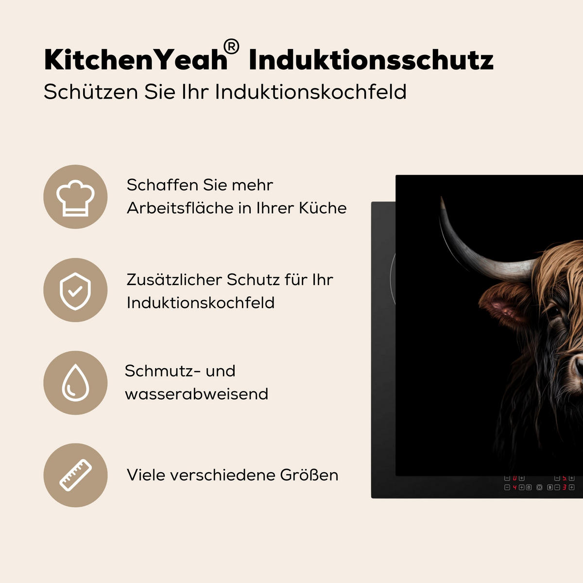 HERDABDECKPLATTE Schottischer Highlander - Porträt - Schwarz - Tier 71x52 cm - Braun, Kunststoff (71/0.2/52cm) - MuchoWow