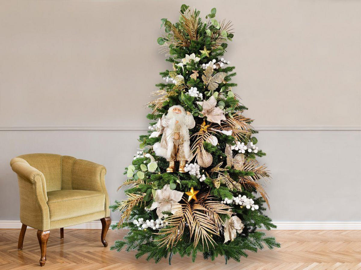 WEIHNACHTSBAUM künstlicher 150 cm, CHAMPAGNEGLANZ, mit 106-teiligem Weihnachtsbaumschmuck, inkl. Metallständer und Aufbewahrungsbox - Champagner/Goldfarben, Kunststoff/Metall (104/150cm) - LAALU