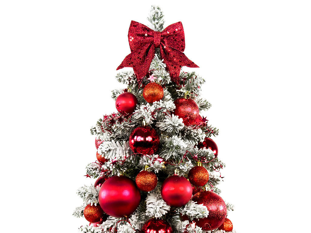WEIHNACHTSBAUM künstlicher 60 cm mit LED-Beleuchtung, GOLDWEIHNACHTEN, mit 34 Weihnachtsbaumschmuck, Pflanztopf mit Jutesack - Rot/Weiß, Kunststoff/Stein (40/60cm) - LAALU