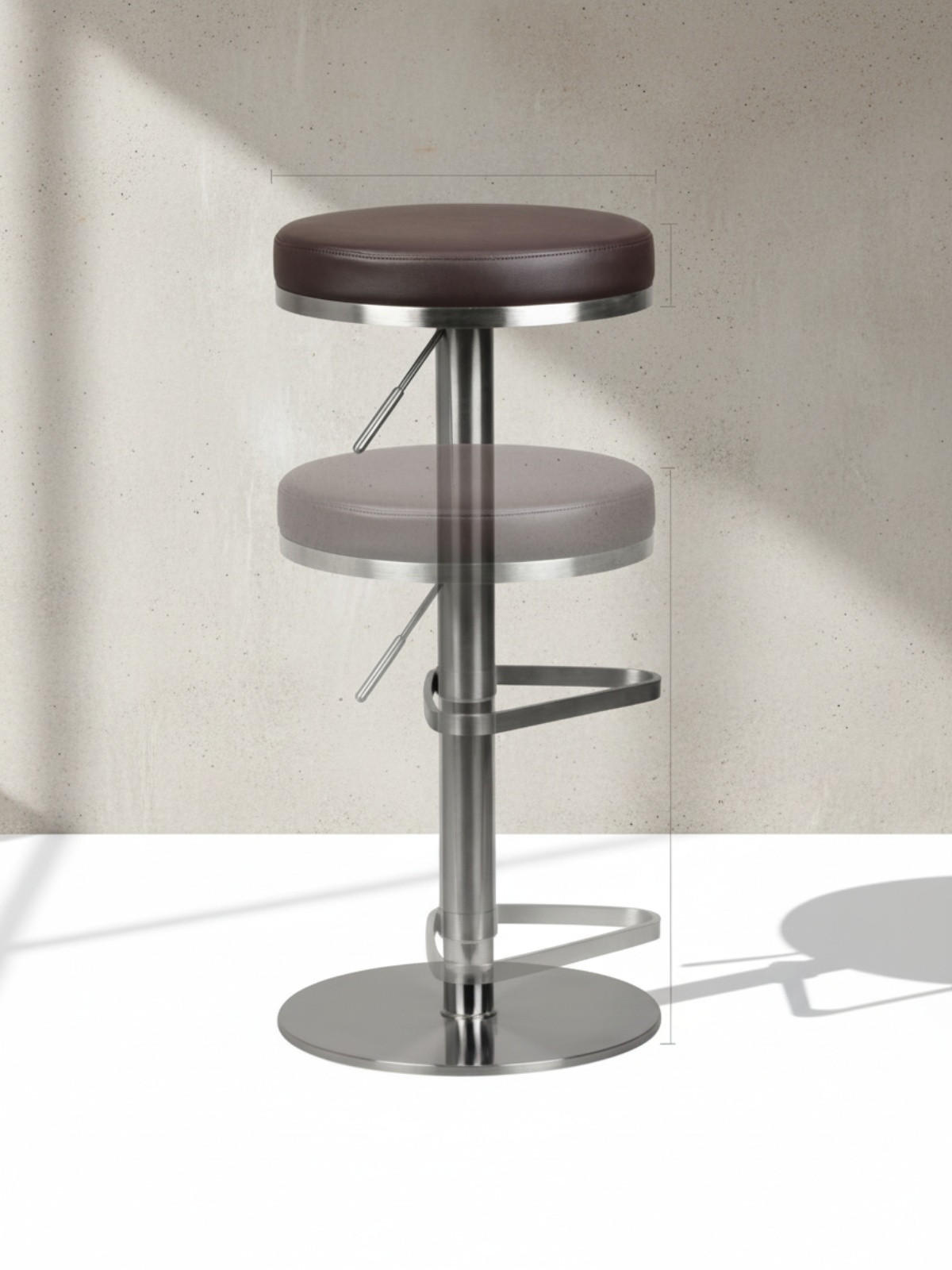 BARHOCKER Höhenverstellbar Gepolstert Triangel-Fußablage ELBE, Braun 38x38x82 cm - Silberfarben/Braun, Kunststoff/Textil (38/82/38cm) - KADIMA DESIGN