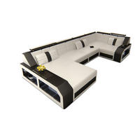 WOHNLANDSCHAFT Arezzo U - Schwarz/Weiß, Leder (380/86/197cm) - Sofa Dreams