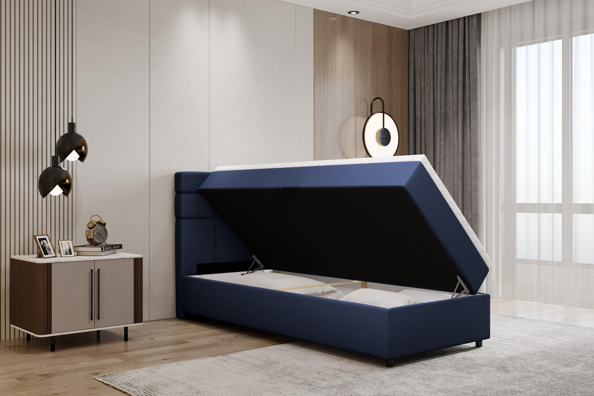 BOXBETT Reve 90 x 200 cm mit Bettkasten und Lattenrost ohne matratze - dunkelblau - Dunkelblau, Holz (90/200cm) - Panda Möbel