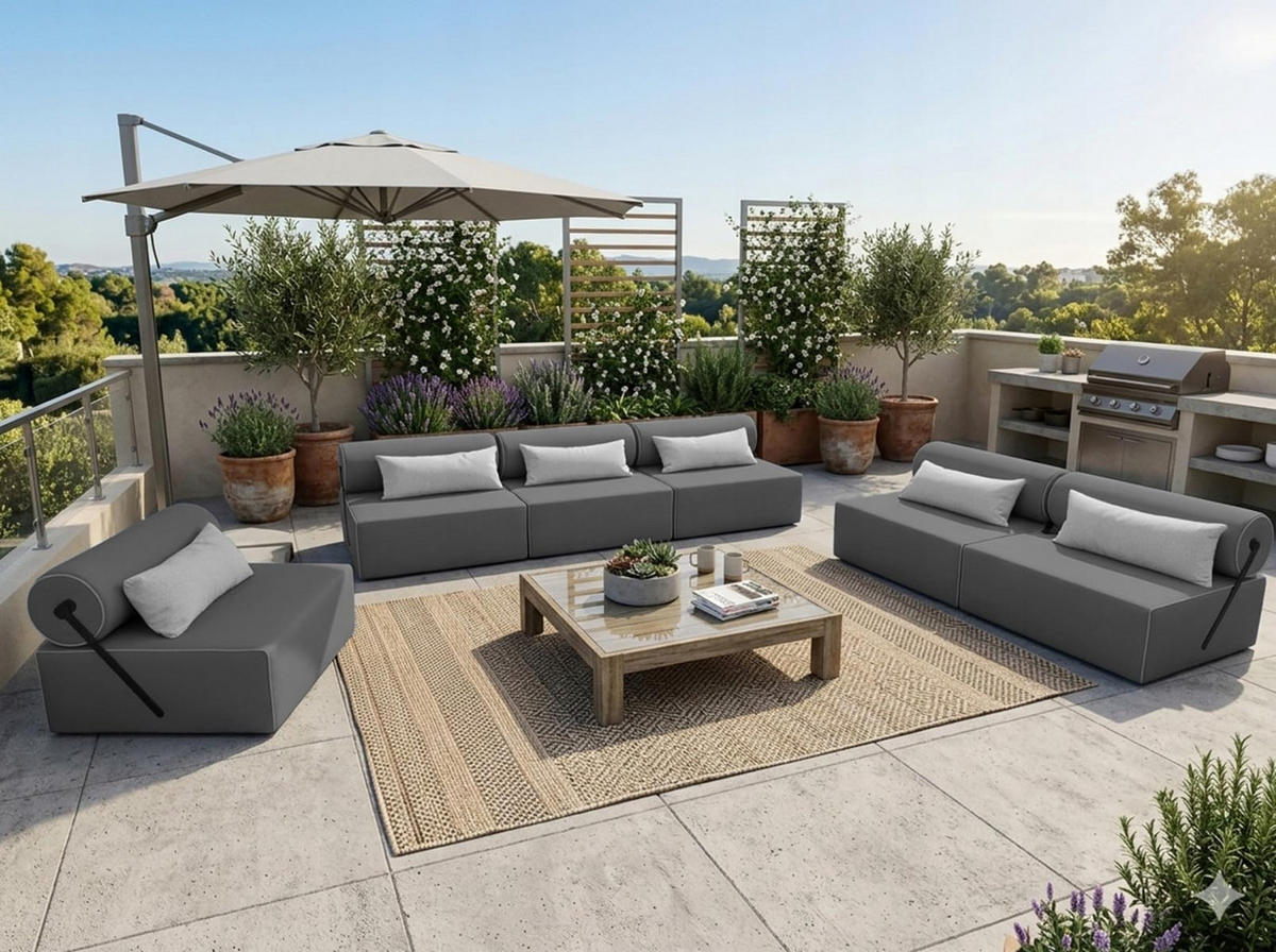 GARTENMÖBEL Set BALI - 6 Personen - Wetterfeste Balkonmöbel & Lounge Sofa Außen - Moderne Outdoor Couch für Garten - Patio & Terrasse - Dunkelgrau - Dunkelgrau, Kunststoff - Trada