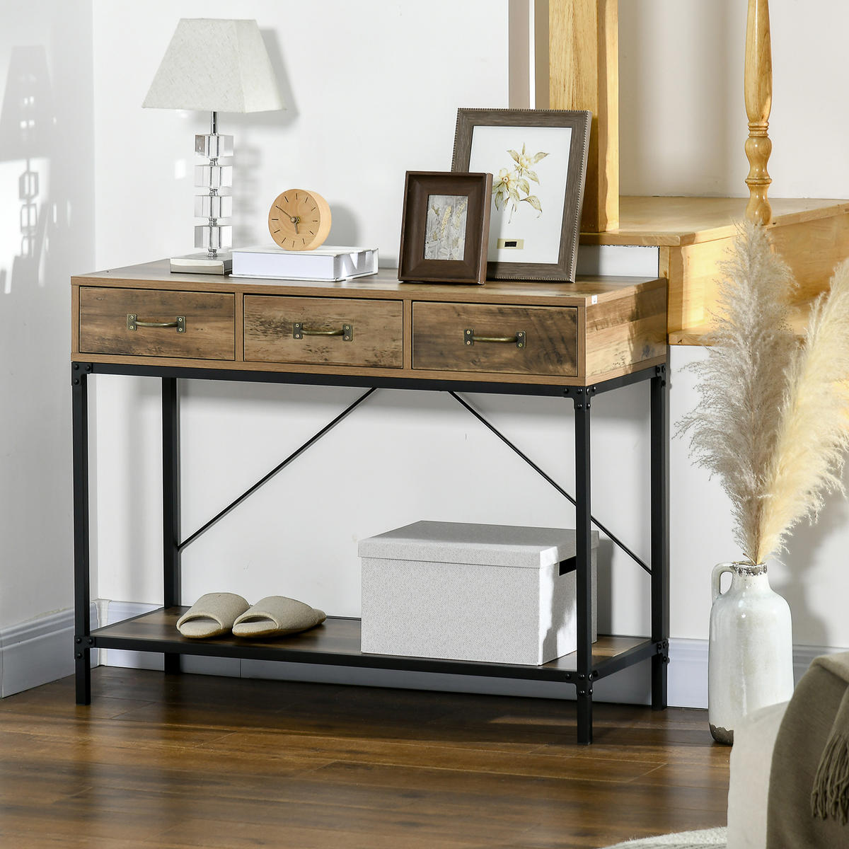 KONSOLENTISCH DE-16801 Hellbraun & Schwarz - Braun, Holzwerkstoff (100/35/76.5cm) - ComfortXL
