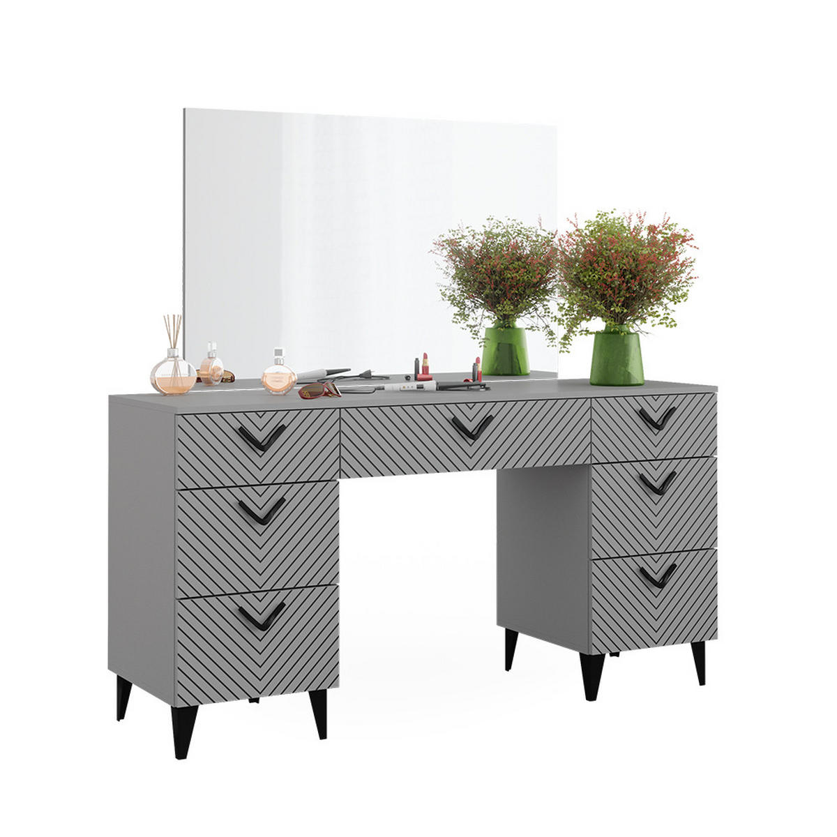 SCHMINKTISCH Anett Grau 150 cm mit 7 Schubladen - Grau, Holzwerkstoff (150/78.1/45cm) - Vicco