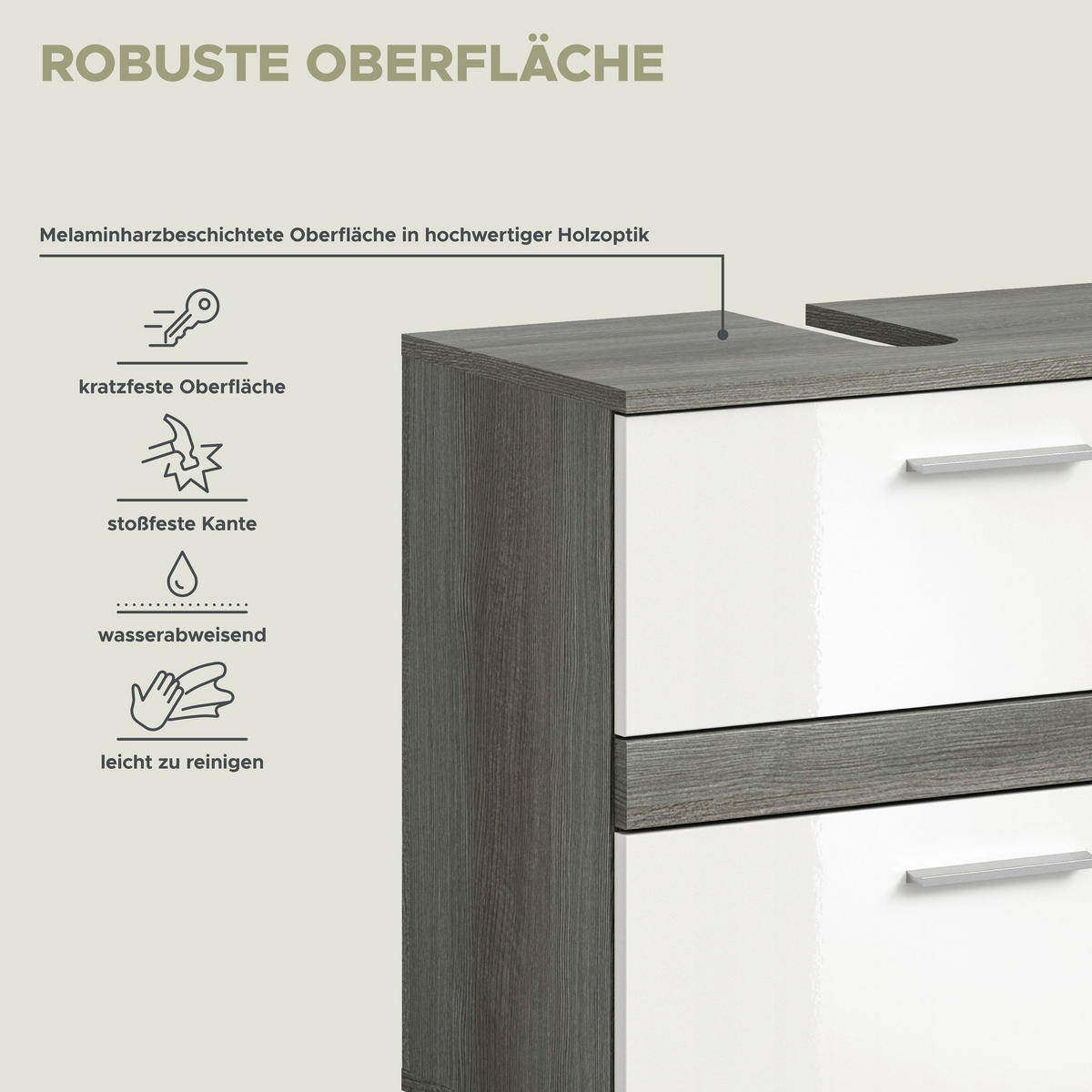 WASCHBECKENUNTERSCHRANK Blake Bad in Rauchsilber Nb. und weiß hochglanz B/H/T: 60x57x34 cm - Silberfarben, Holz (57/60/34cm)