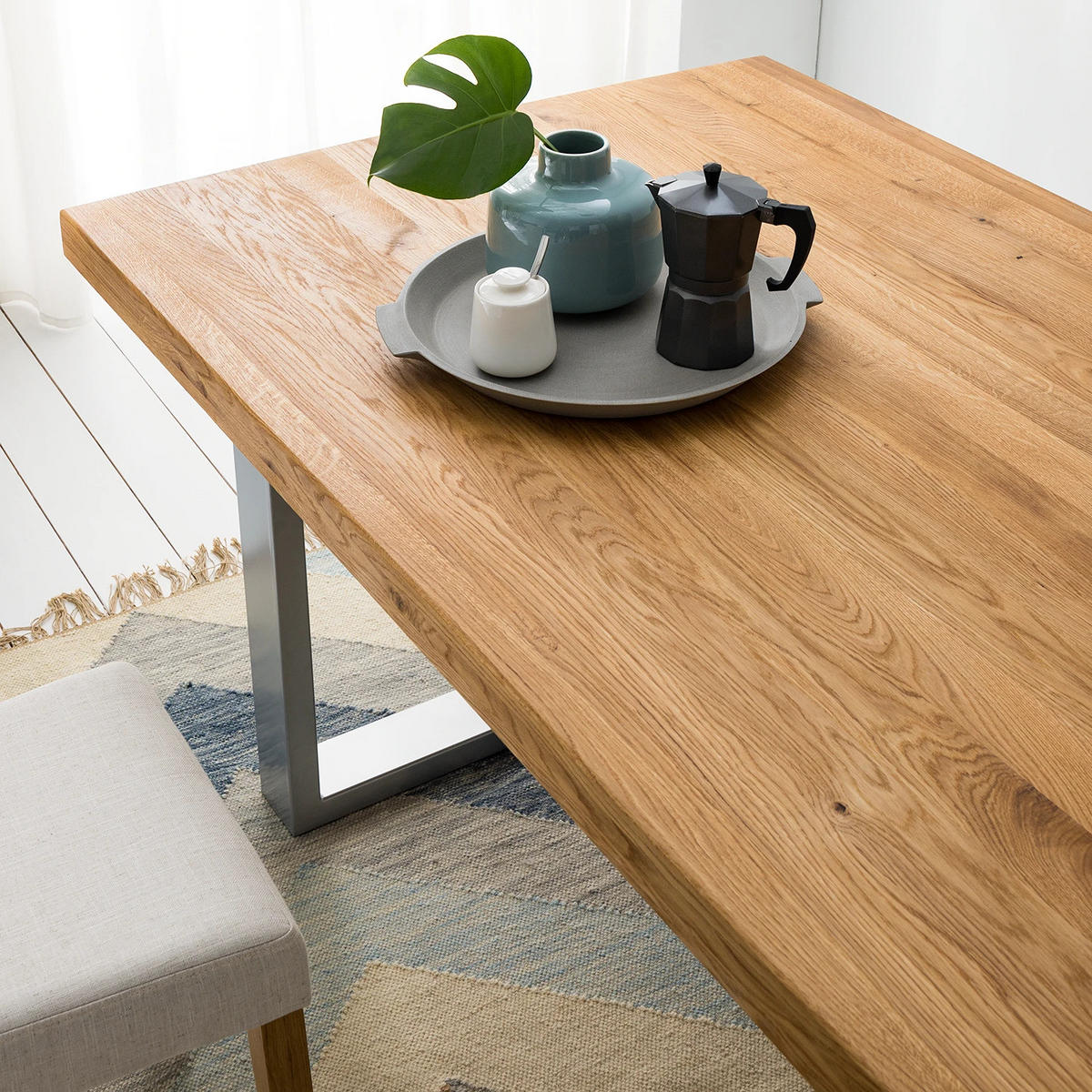 ESSTISCH - Eiche massiv - Braun, Holz/Metall (100/160/75cm) - home24