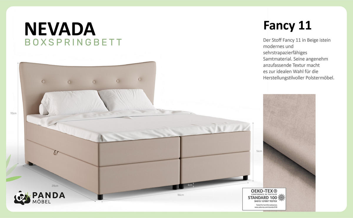BOXBETT Nevada 180 x 200 cm Doppelbett mit hochwertiger Bonell-Matratze und Topper - cappuccino - Cappuccino, Holz (180/200cm) - Panda Möbel