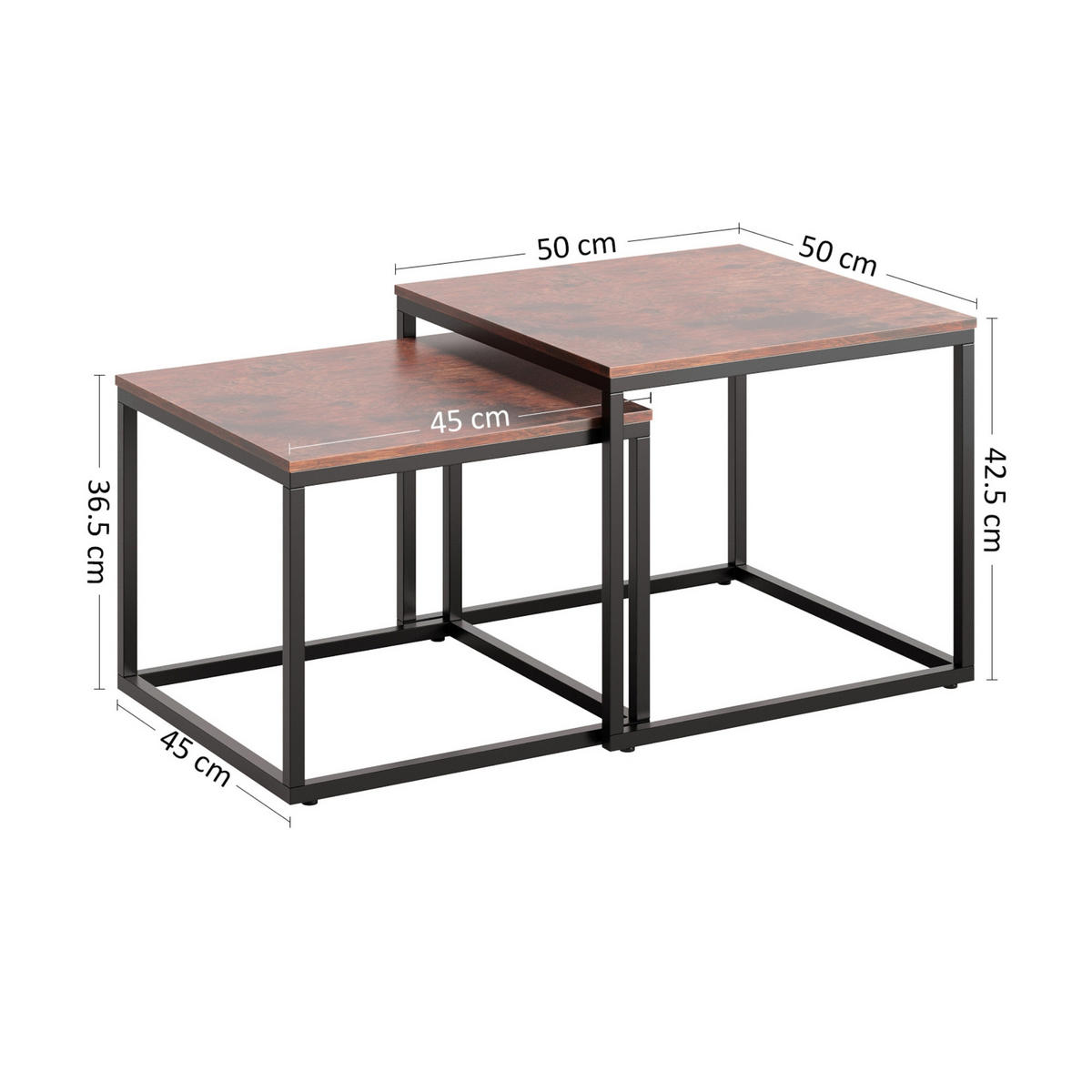 COUCHTISCH 2ER Set quadratisch Eiche dunkel - Braun, Holzwerkstoff (50/50/43cm) - Home Collective