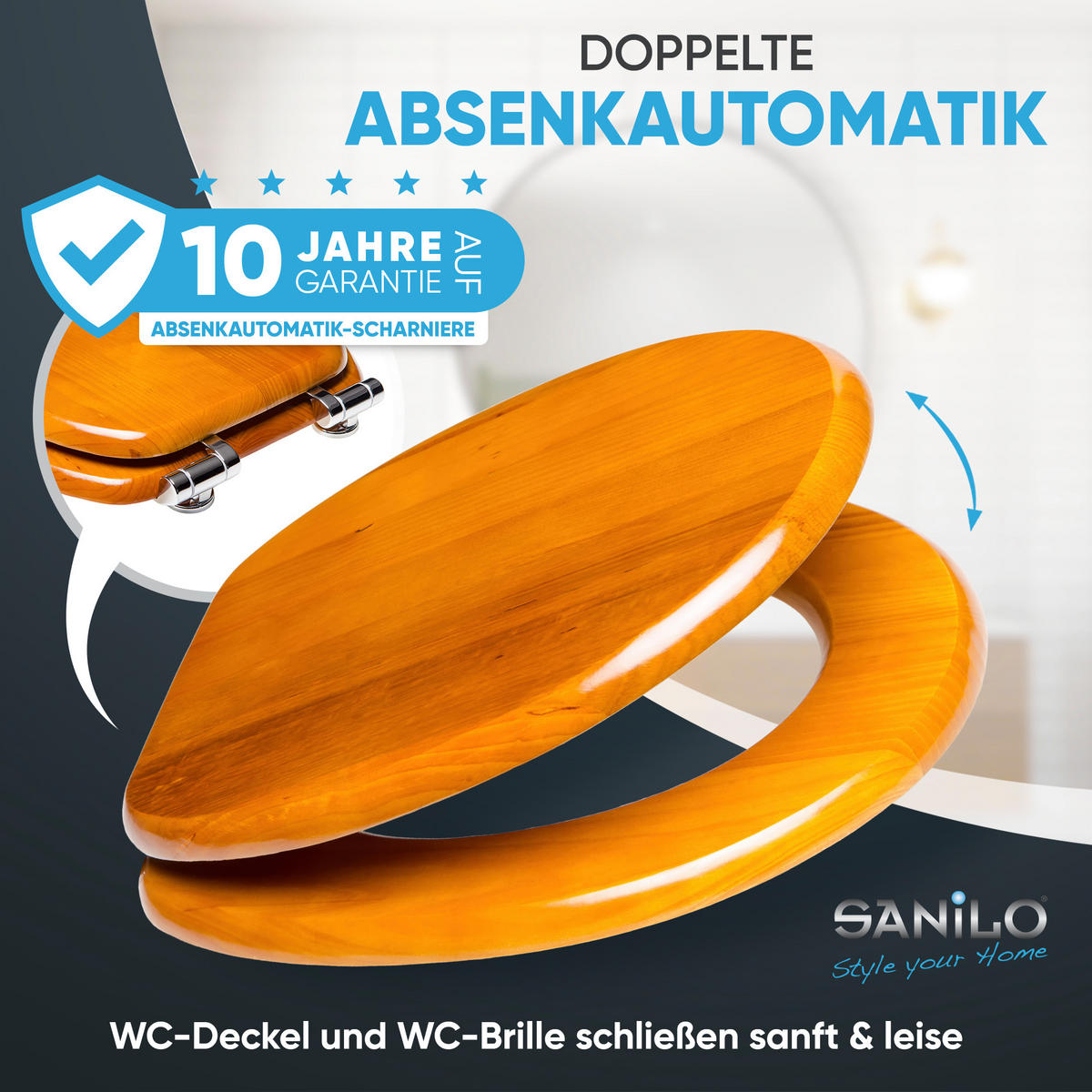 WC-SITZ mit Absenkautomatik Holz - Braun, Holzwerkstoff (38/6/47cm) - Sanilo
