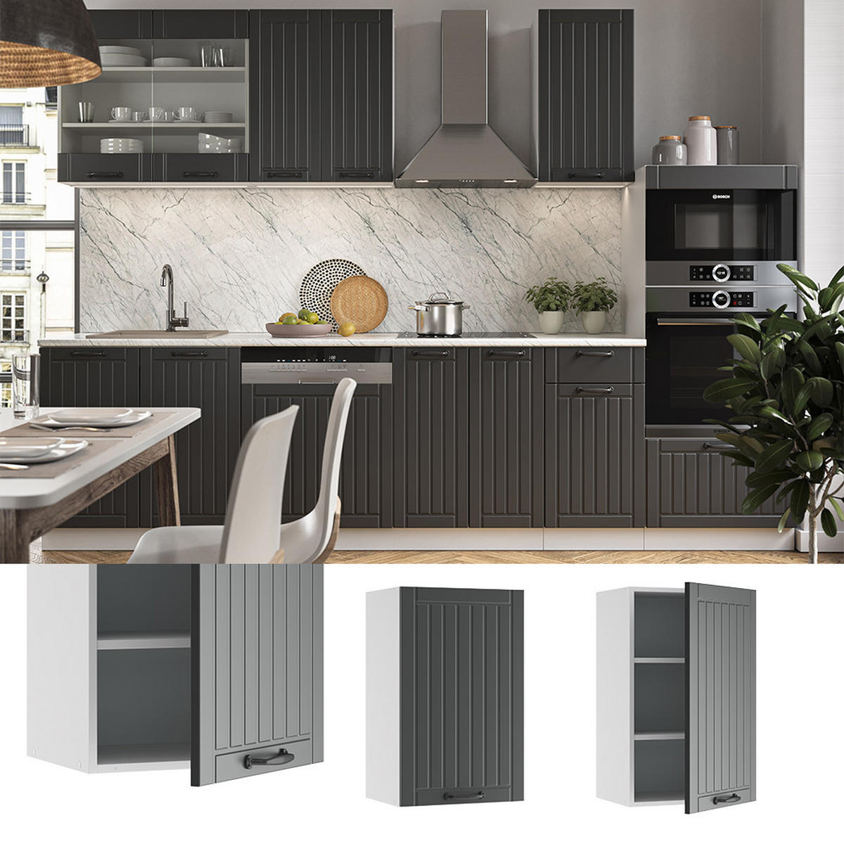 HÄNGESCHRANK Fame-Line Anthrazit Landhaus 45 cm - Anthrazit/Weiß, Holzwerkstoff (45/72/34.1cm) - Vicco