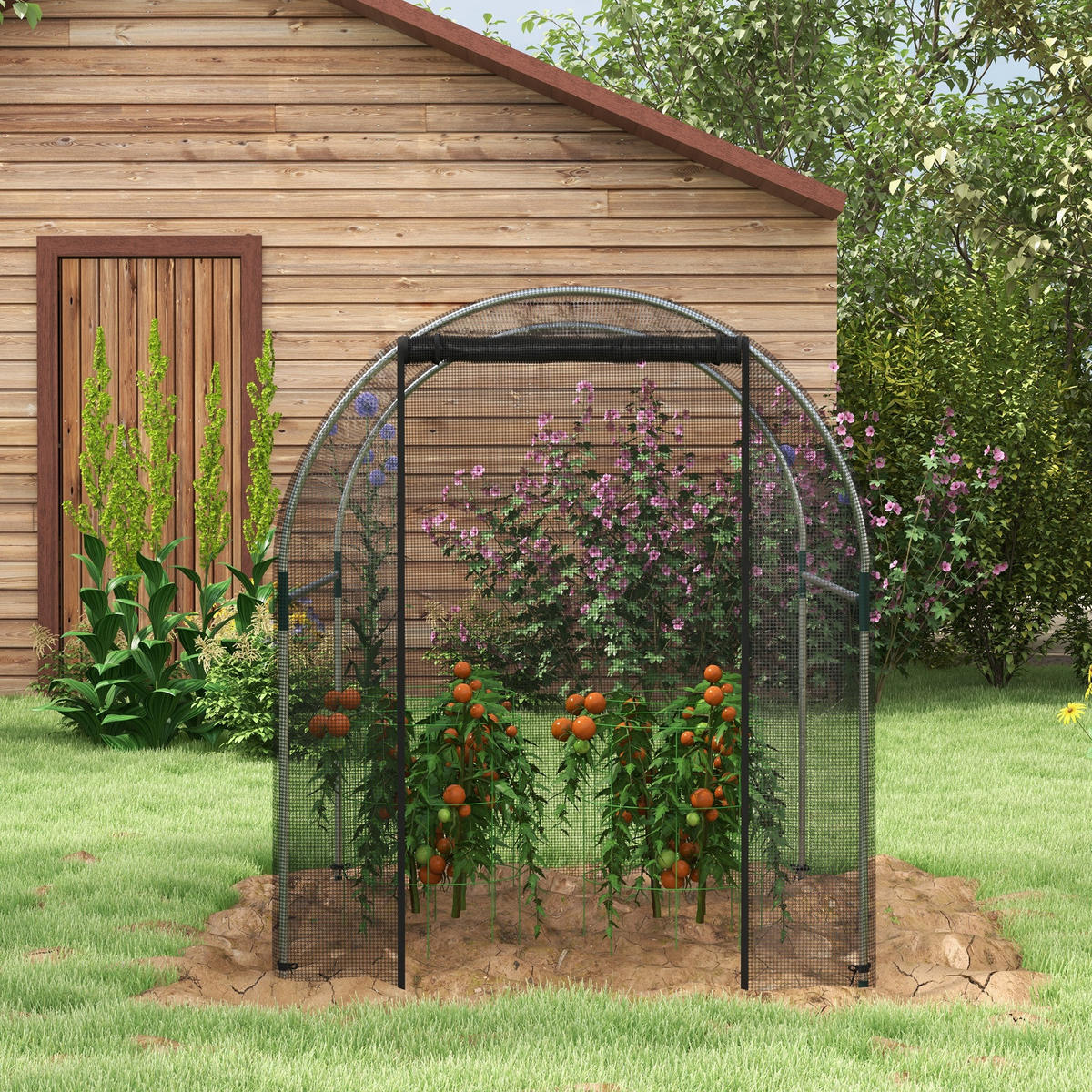 INSEKTENSCHUTZNETZ 1,2 x 1,5 m, für Garten, Balkon, HDPE, Schwarz - Schwarz, Metall (120/146/150cm) - Outsunny