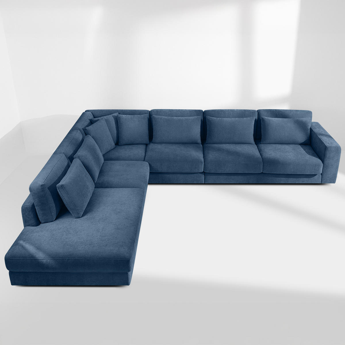 ECKSOFA XL links VERUS - Dunkelblau, Holz/Holzwerkstoff (377/328cm) - KONSIMO®