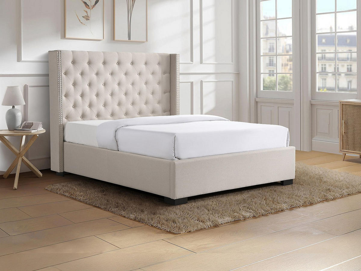 BETTRAHMEN - 2 Personen - stoff - beige Massimo - Weiß, Textil (160/200cm) - Vente-Unique
